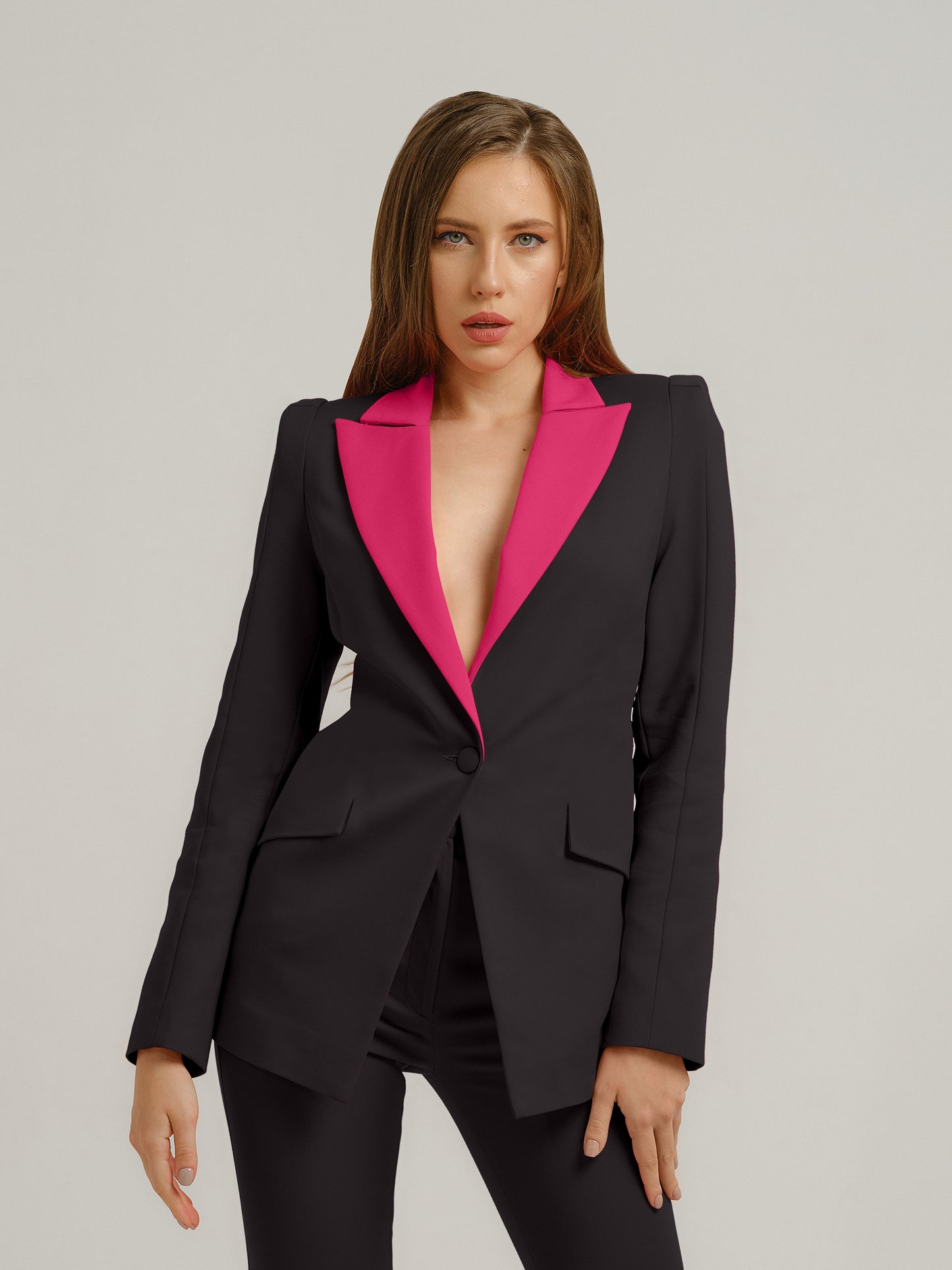 Illusion Classic Tailored Blazer - Black & Pink