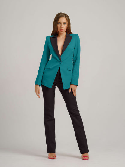 Illusion Classic Tailored Blazer - Turquoise & Black by Tia Dorraine Women's Luxury Fashion Designer Clothing Brand
