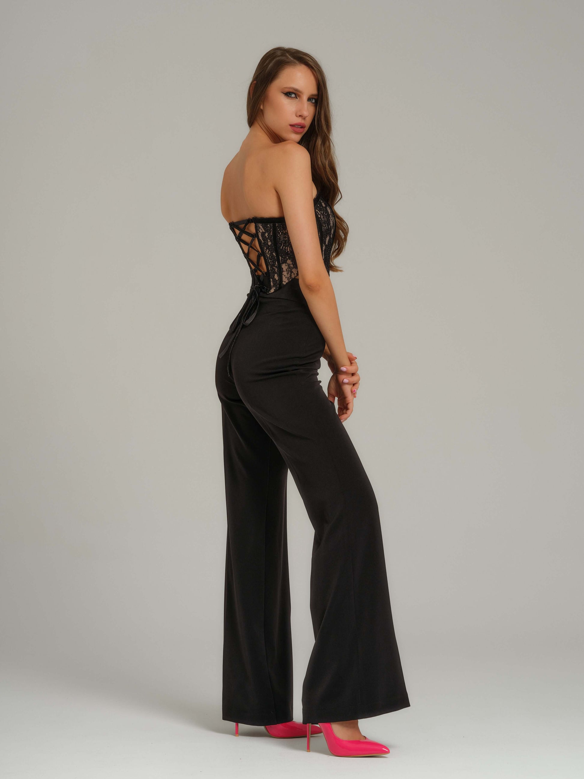 Black Pearl High-Waist Flared Trousers by Tia Dorraine Women's Luxury Fashion Designer Clothing Brand