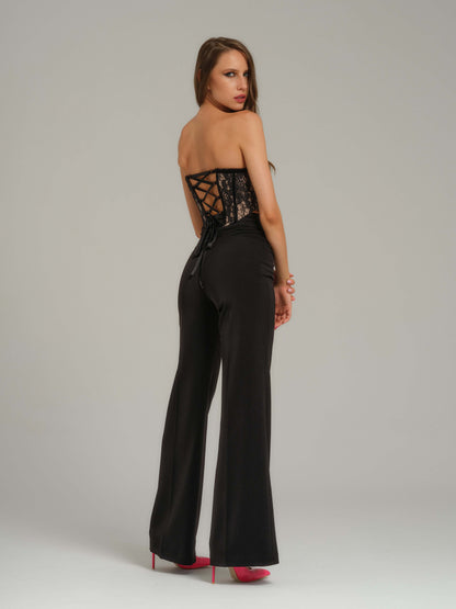 Black Pearl High-Waist Flared Trousers by Tia Dorraine Women's Luxury Fashion Designer Clothing Brand