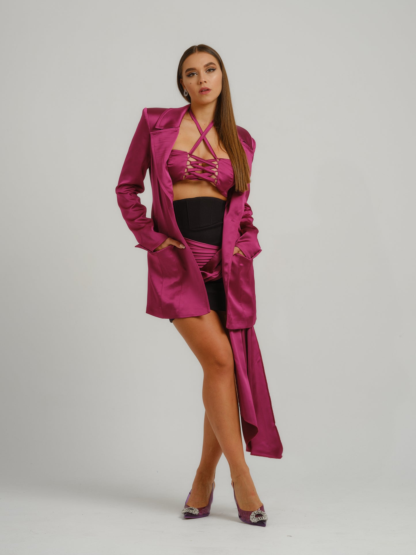Midnight Sky Hourglass Blazer - Magenta Haze by Tia Dorraine Women's Luxury Fashion Designer Clothing Brand
