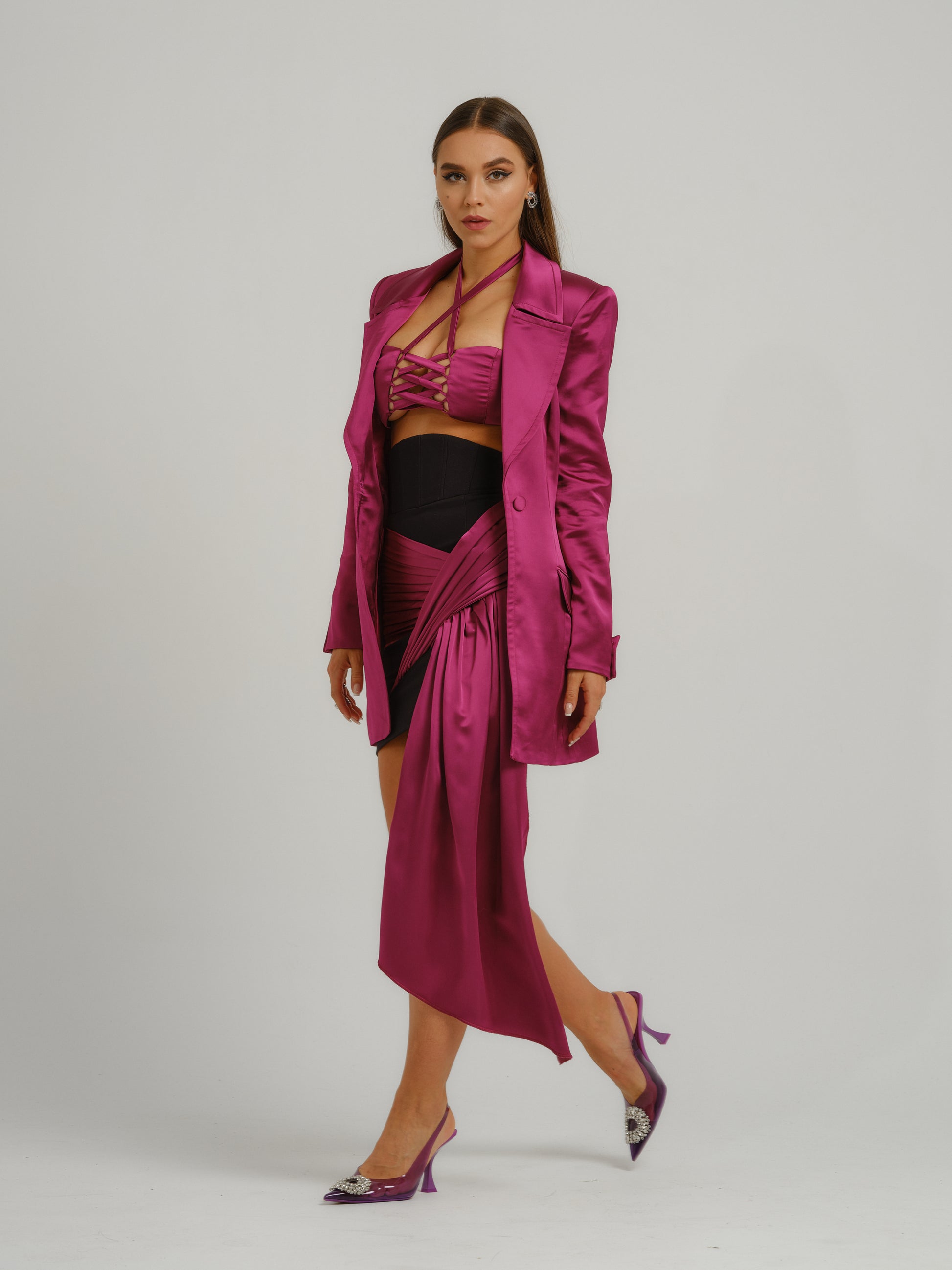 Midnight Sky Hourglass Blazer - Magenta Haze by Tia Dorraine Women's Luxury Fashion Designer Clothing Brand
