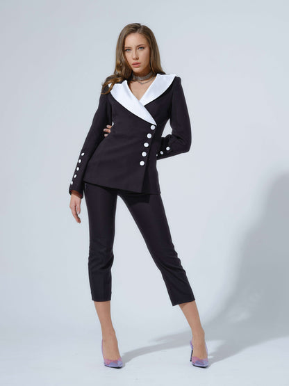 Chic Impressions Asymmetric Blazer - Black & White by Tia Dorraine Women's Luxury Fashion Designer Clothing Brand