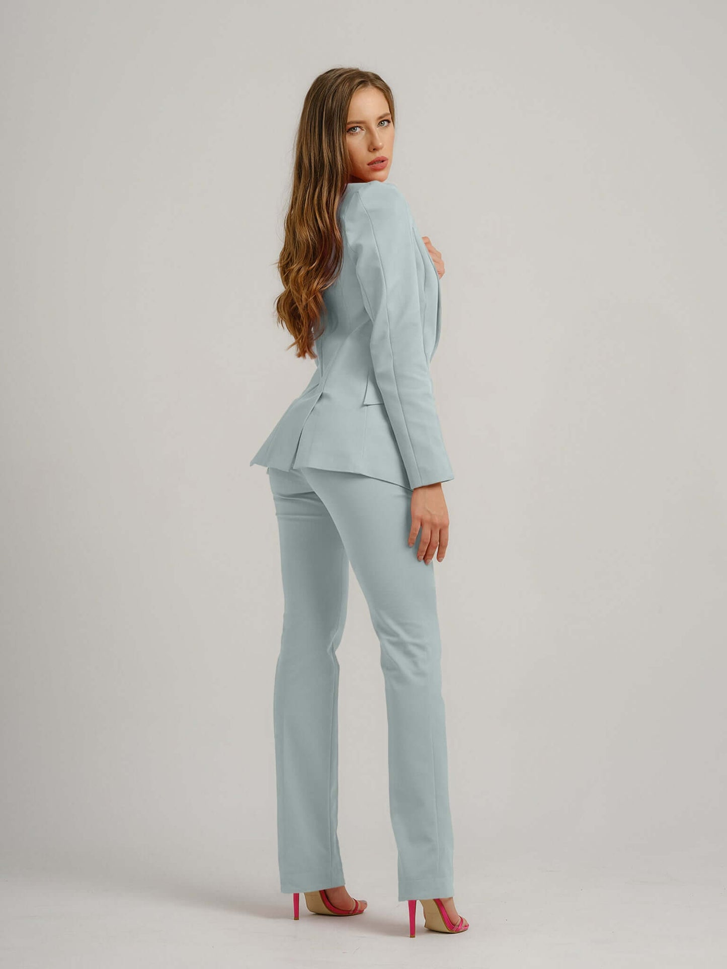 Fantasy Straight-Leg Slim Trousers - Light Blue by Tia Dorraine Women's Luxury Fashion Designer Clothing Brand