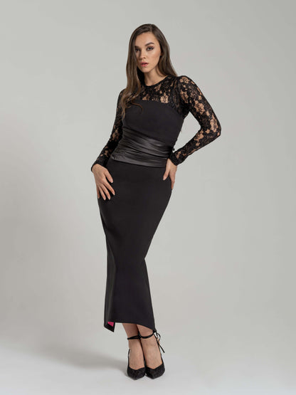 Closer to Love Midi Dress with Lace Top by Tia Dorraine Women's Luxury Fashion Designer Clothing Brand