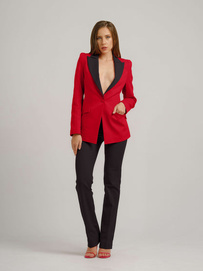 Illusion Classic Tailored Blazer - Red & Black by Tia Dorraine Women's Luxury Fashion Designer Clothing Brand