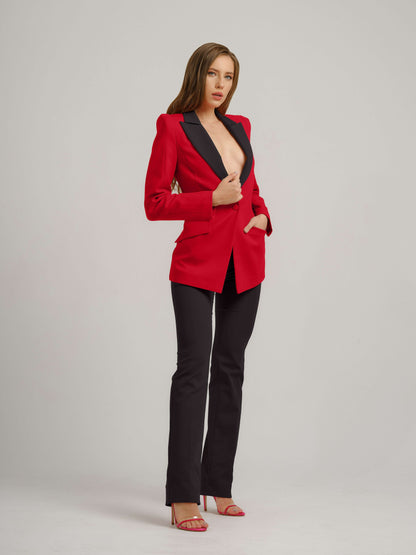 Illusion Classic Tailored Blazer - Red & Black by Tia Dorraine Women's Luxury Fashion Designer Clothing Brand