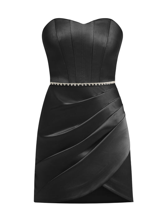 A Touch of Glamour Crystal Belt Mini Dress - Black by Tia Dorraine Women's Luxury Fashion Designer Clothing Brand