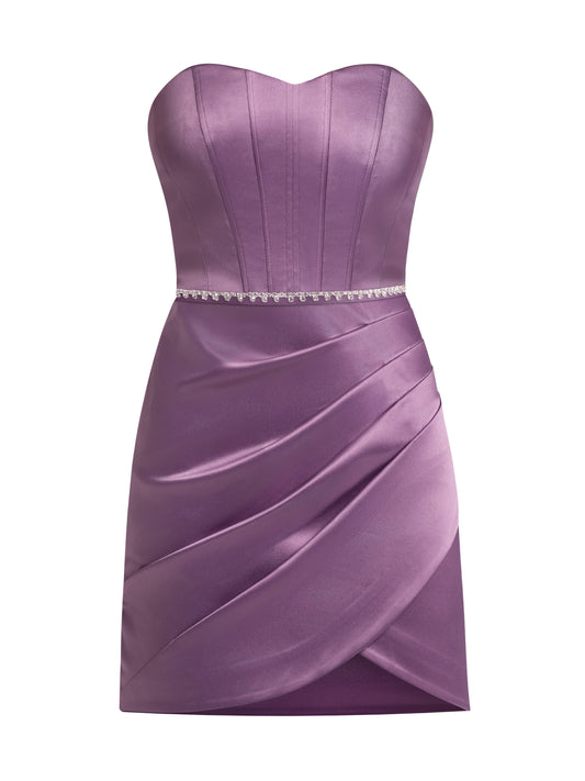 A Touch of Glamour Crystal Belt Mini Dress - Posh Purple