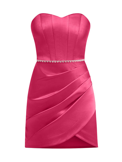 A Touch of Glamour Crystal Belt Mini Dress - Hot Pink by Tia Dorraine Women's Luxury Fashion Designer Clothing Brand