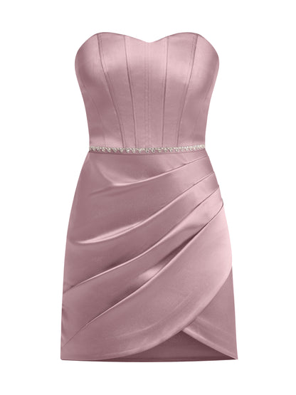 A Touch of Glamour Crystal Belt Mini Dress - Soft Pink