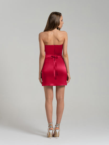 A Touch of Glamour Crystal Belt Mini Dress - Red