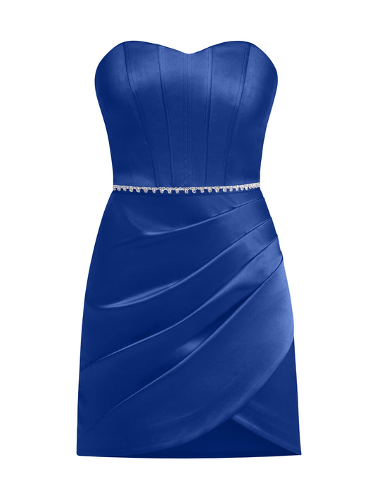 A Touch of Glamour Crystal Belt Mini Dress - Blue