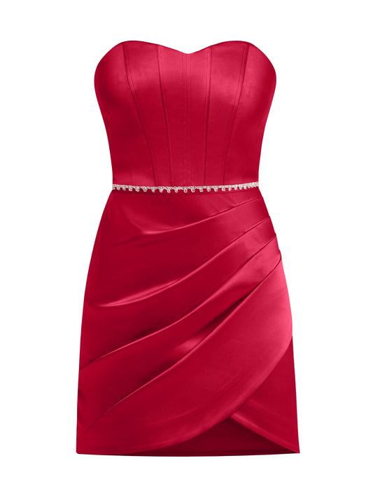 A Touch of Glamour Crystal Belt Mini Dress - Red