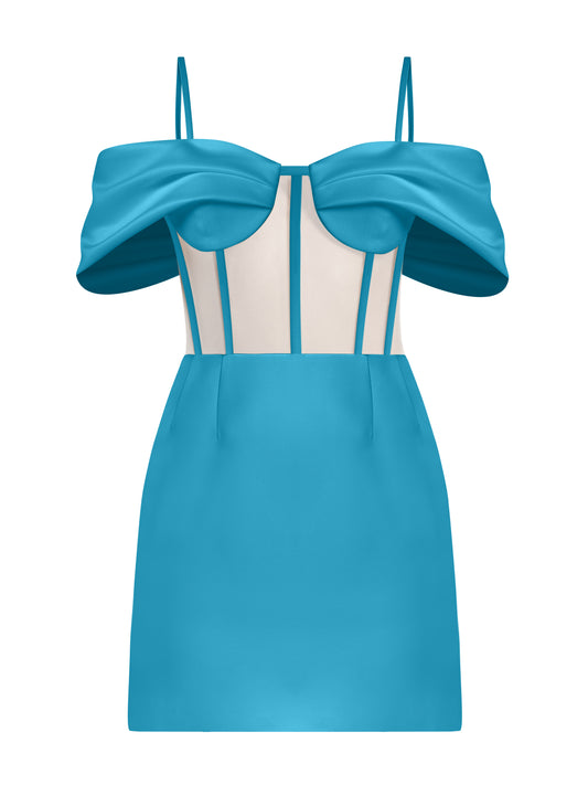 Belle of the Ball Satin Mini Dress - Capri Blue