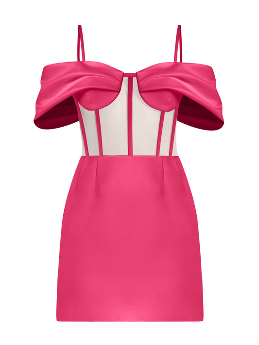 Belle of the Ball Satin Mini Dress - Hot Pink