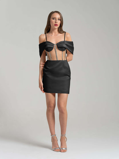 Belle of the Ball Crystal-Embellished Mini Dress - Black by Tia Dorraine Women's Luxury Fashion Designer Clothing Brand