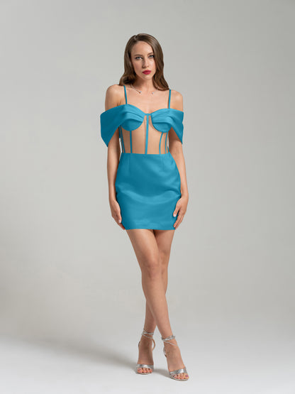 Belle of the Ball Satin Mini Dress - Capri Blue