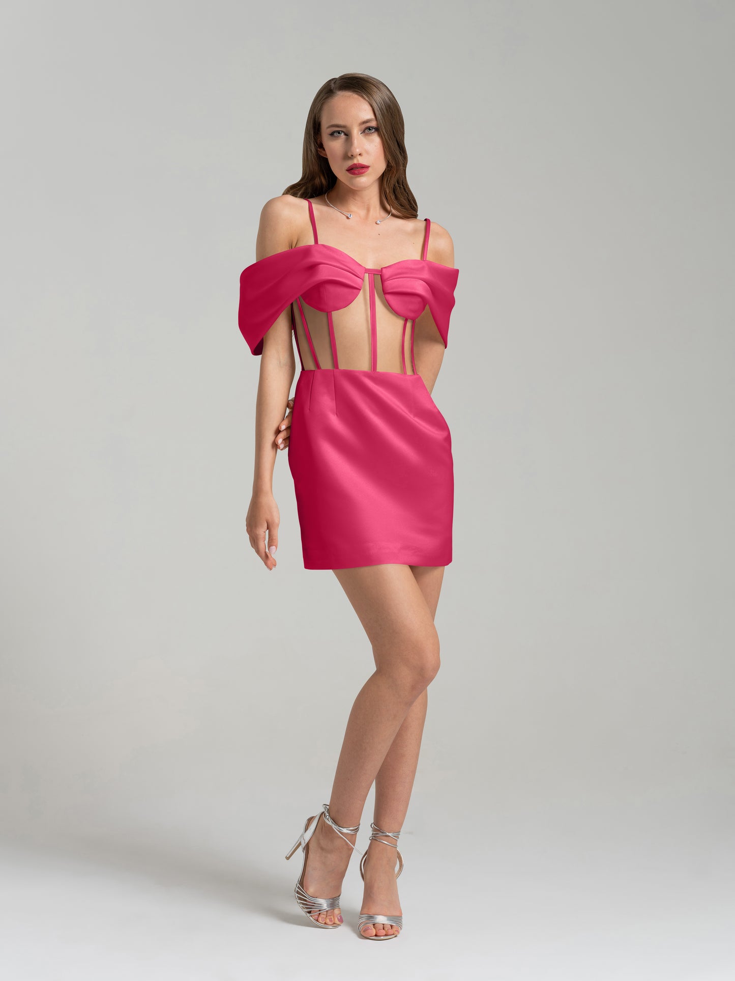Belle of the Ball Satin Mini Dress - Hot Pink