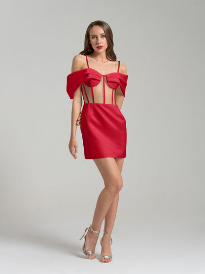 Belle of the Ball Satin Mini Dress - Red