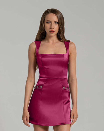 Blame Gravity Satin Mini Dress - Magenta Haze by Tia Dorraine Women's Luxury Fashion Designer Clothing Brand