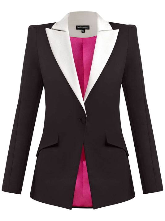 Illusion Classic Tailored Blazer - Black & White by Tia Dorraine Women's Luxury Fashion Designer Clothing Brand
