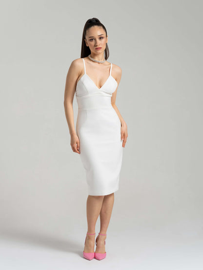 Bold Simplicity Midi Dress - Pearl White by Tia Dorraine Women's Luxury Fashion Designer Clothing Brand