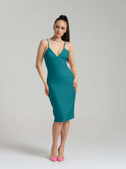 Bold Simplicity V-Neckline Midi Dress - Turquoise