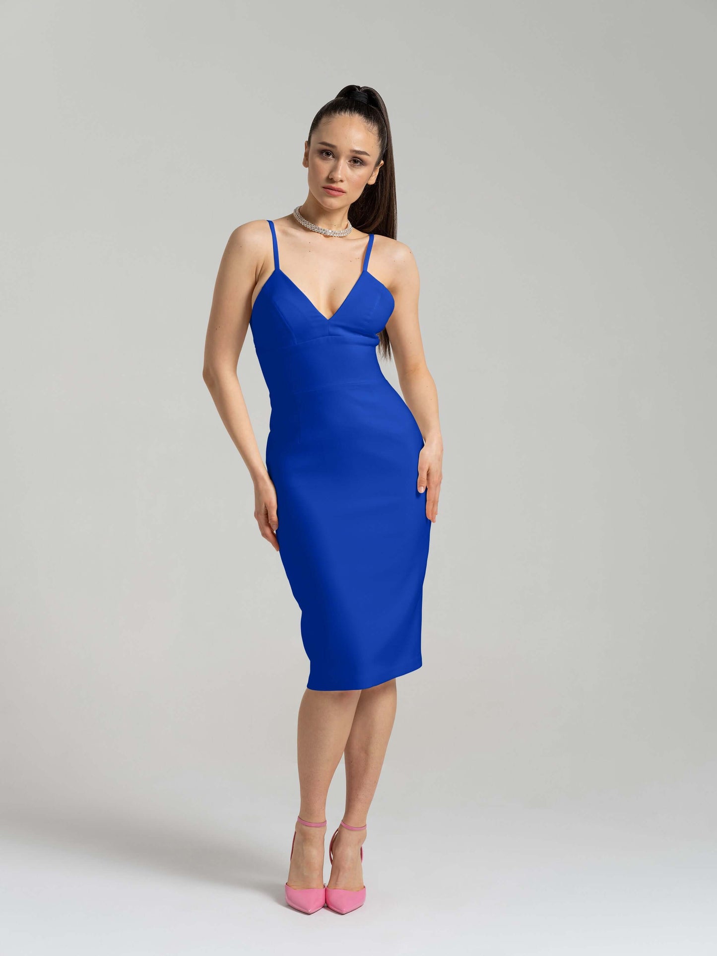 Bold Simplicity V-Neckline Midi Dress - Azure Blue