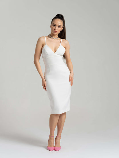 Bold Simplicity Midi Dress - Pearl White by Tia Dorraine Women's Luxury Fashion Designer Clothing Brand