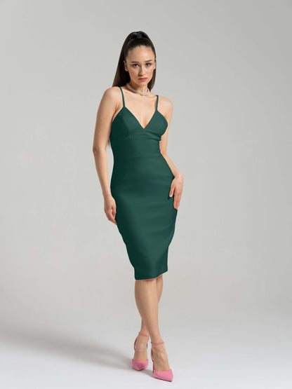Bold Simplicity V-Neckline Midi Dress - Dark Green
