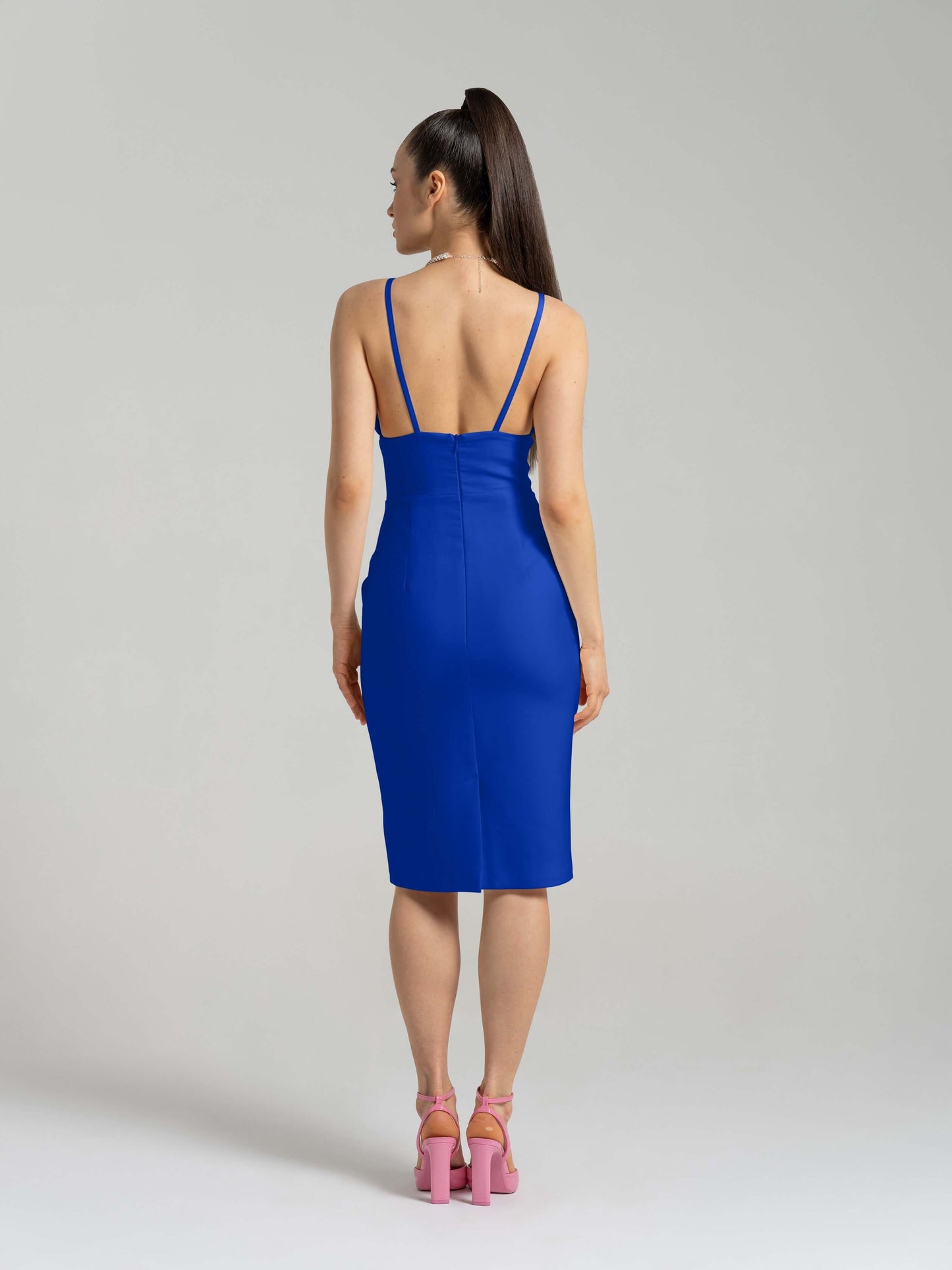 Bold Simplicity V-Neckline Midi Dress - Azure Blue