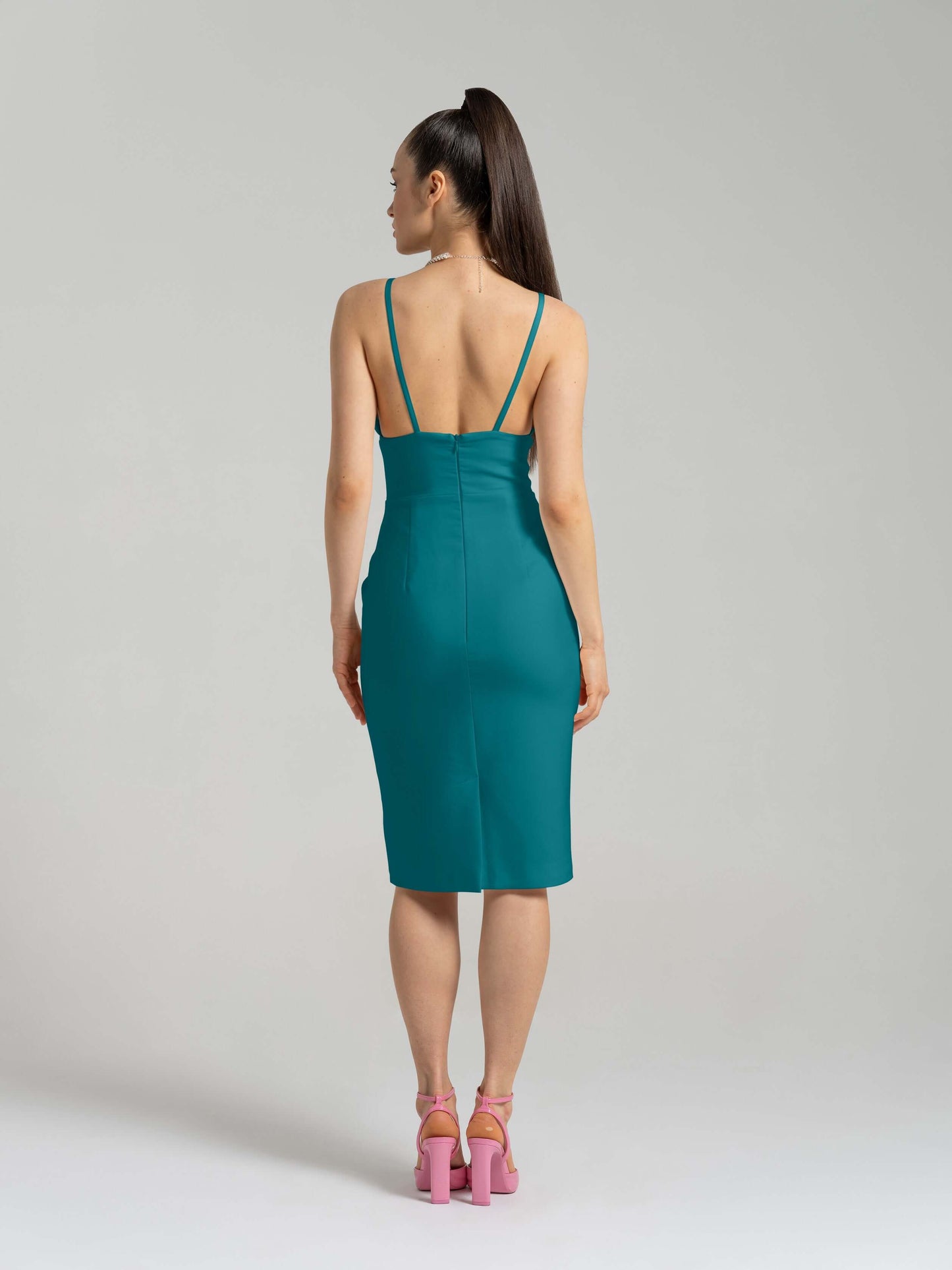 Bold Simplicity V-Neckline Midi Dress - Turquoise