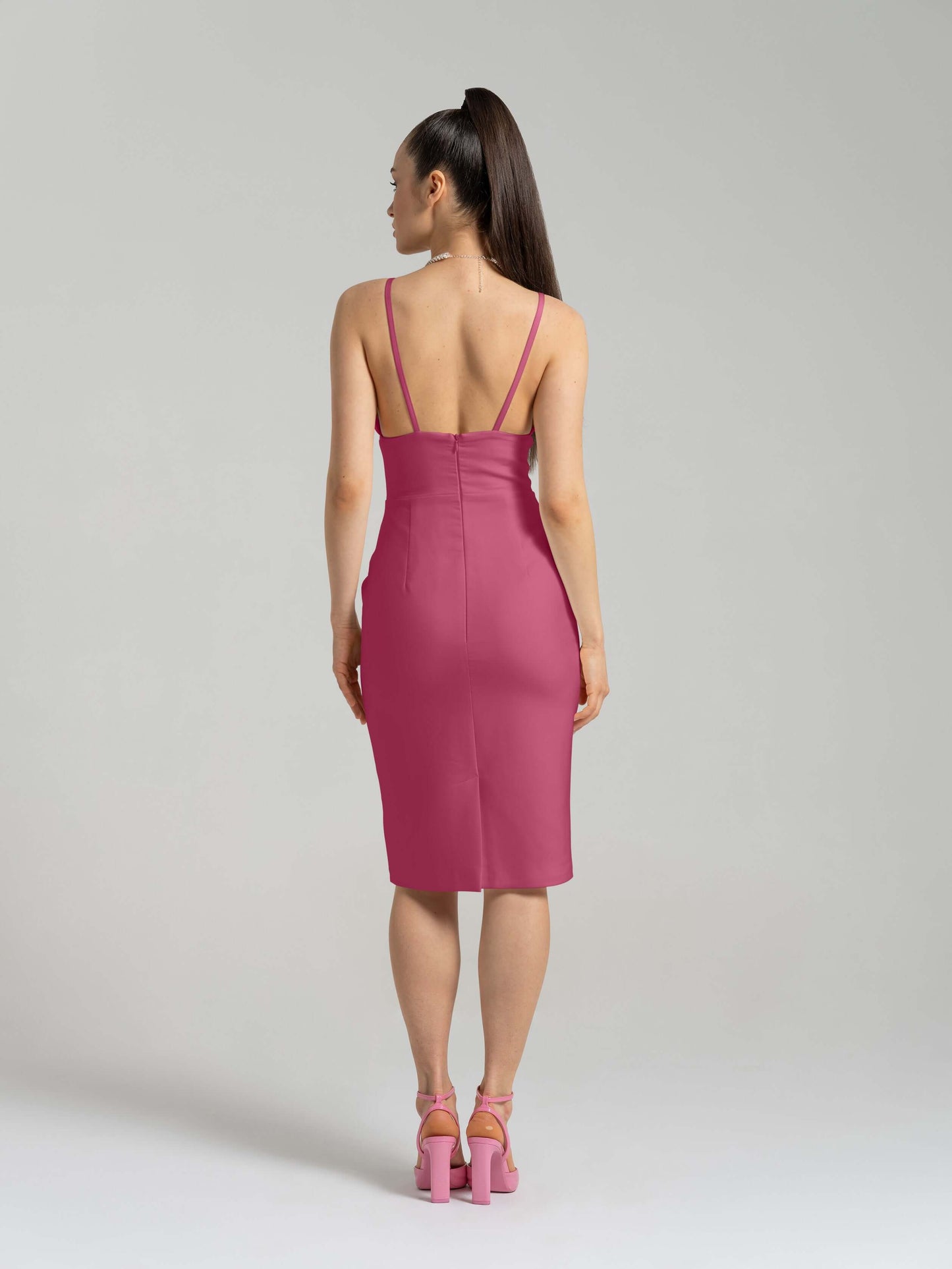 Bold Simplicity V-Neckline Midi Dress - Super Pink