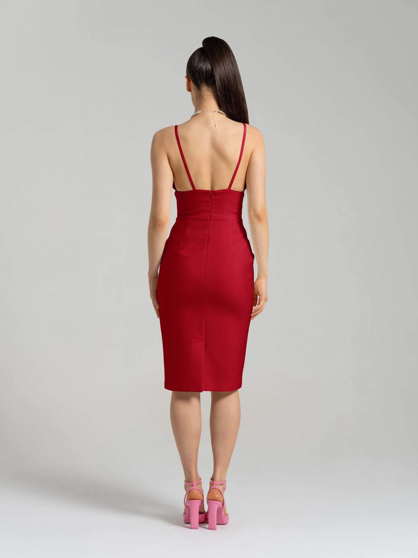 Bold Simplicity V-Neckline Midi Dress - Fierce Red