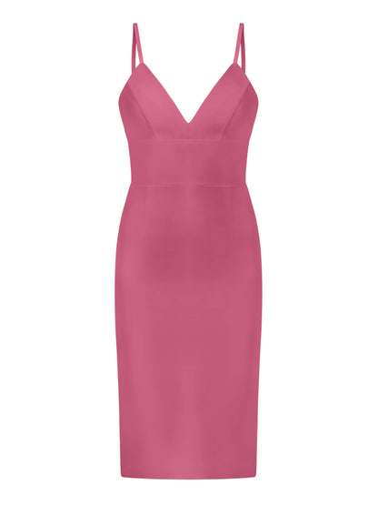 Bold Simplicity V-Neckline Midi Dress - Super Pink