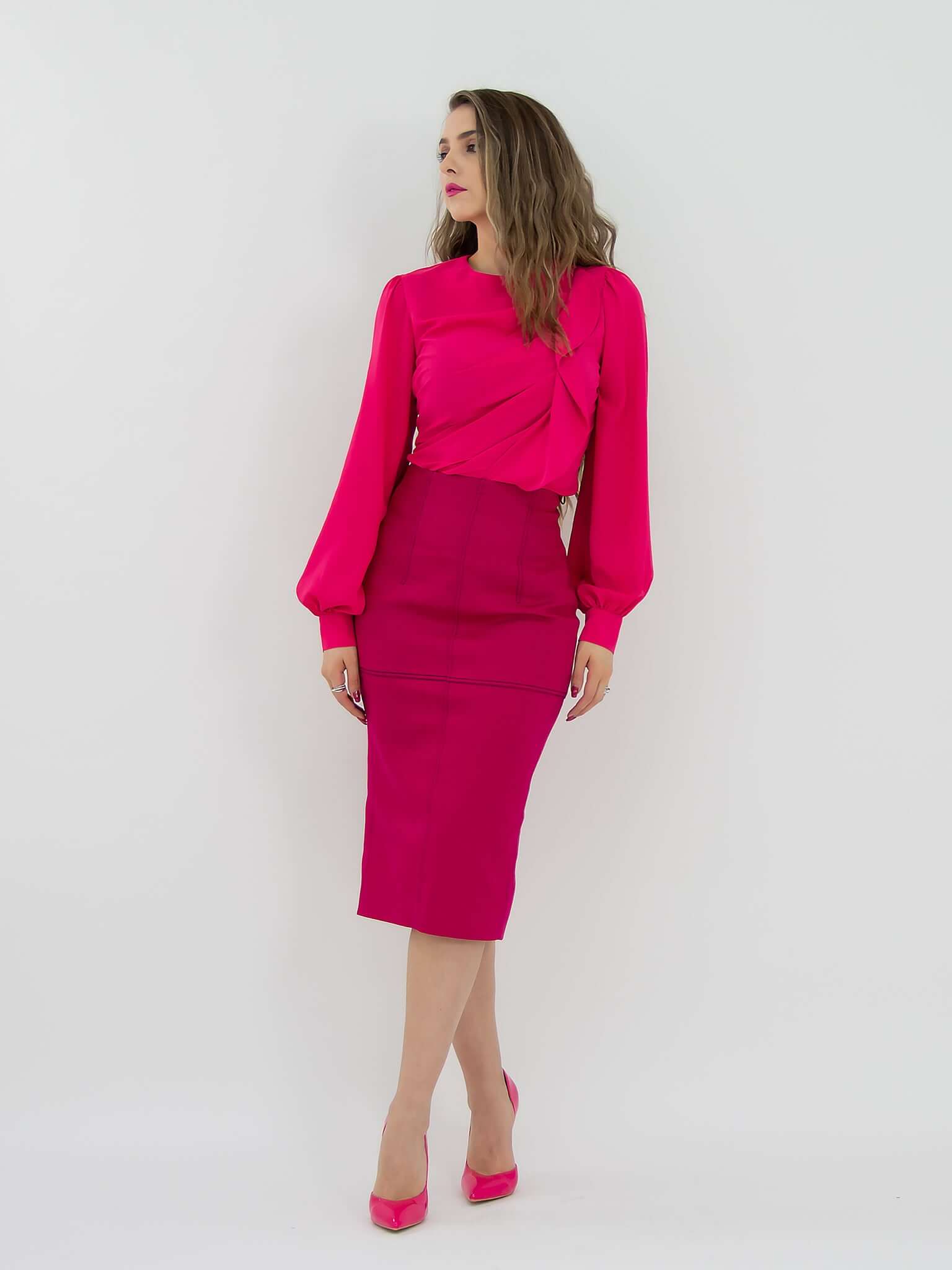 Dress to Impress Asymmetric Drape Blouse - Pink by Tia Dorraine Women's Luxury Fashion Designer Clothing Brand