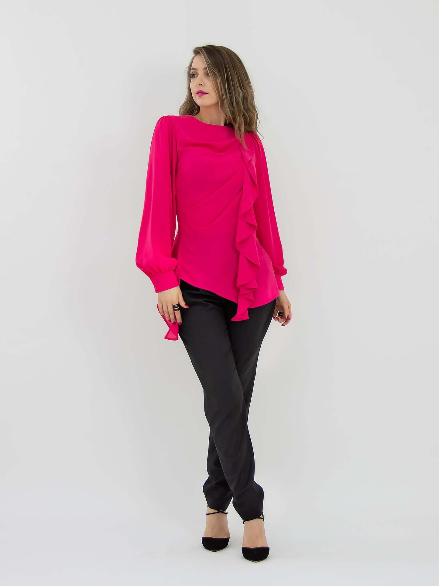 Dress to Impress Asymmetric Drape Blouse - Pink
