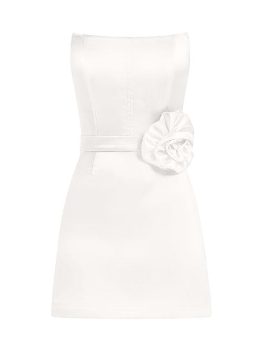 Dazzling Touch Satin Mini Dress - Pearl White by Tia Dorraine Women's Luxury Fashion Designer Clothing Brand
