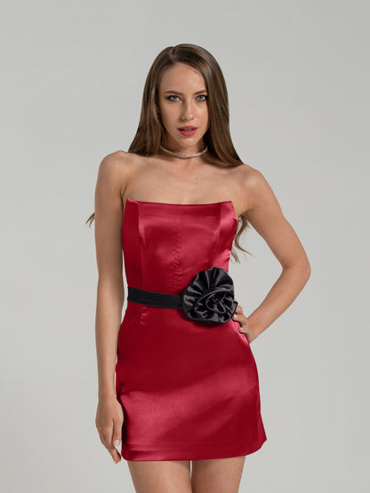 Dazzling Touch Satin Mini Dress - Red & Black