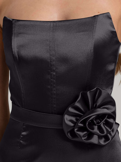 Dazzling Touch Satin Mini Dress - Black by Tia Dorraine Women's Luxury Fashion Designer Clothing Brand