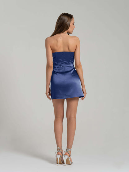 Dazzling Touch Satin Mini Dress - Deep Blue