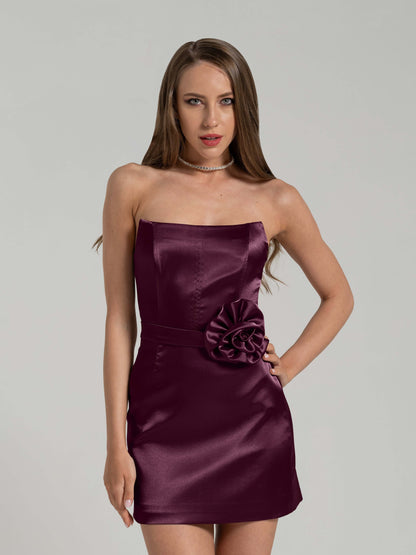 Dazzling Touch Satin Mini Dress - Mulberry by Tia Dorraine Women's Luxury Fashion Designer Clothing Brand