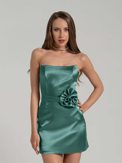 Dazzling Touch Satin Mini Dress - Green