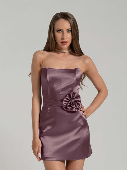 Dazzling Touch Satin Mini Dress - Dark Lilac by Tia Dorraine Women's Luxury Fashion Designer Clothing Brand