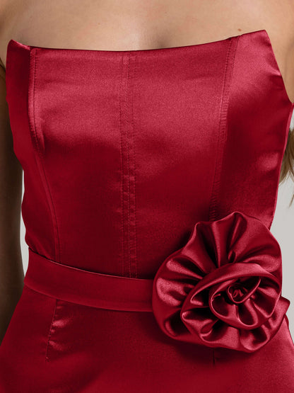 Dazzling Touch Satin Mini Dress - Red by Tia Dorraine Women's Luxury Fashion Designer Clothing Brand