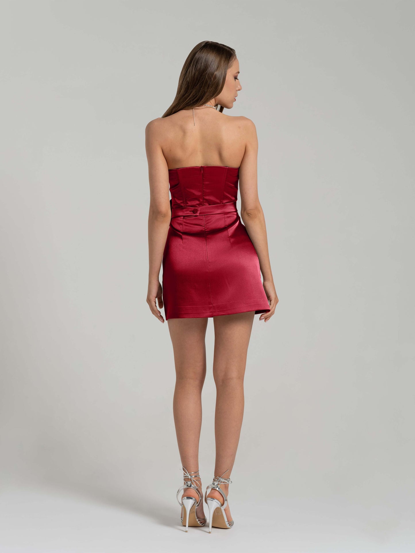 Dazzling Touch Satin Mini Dress - Red