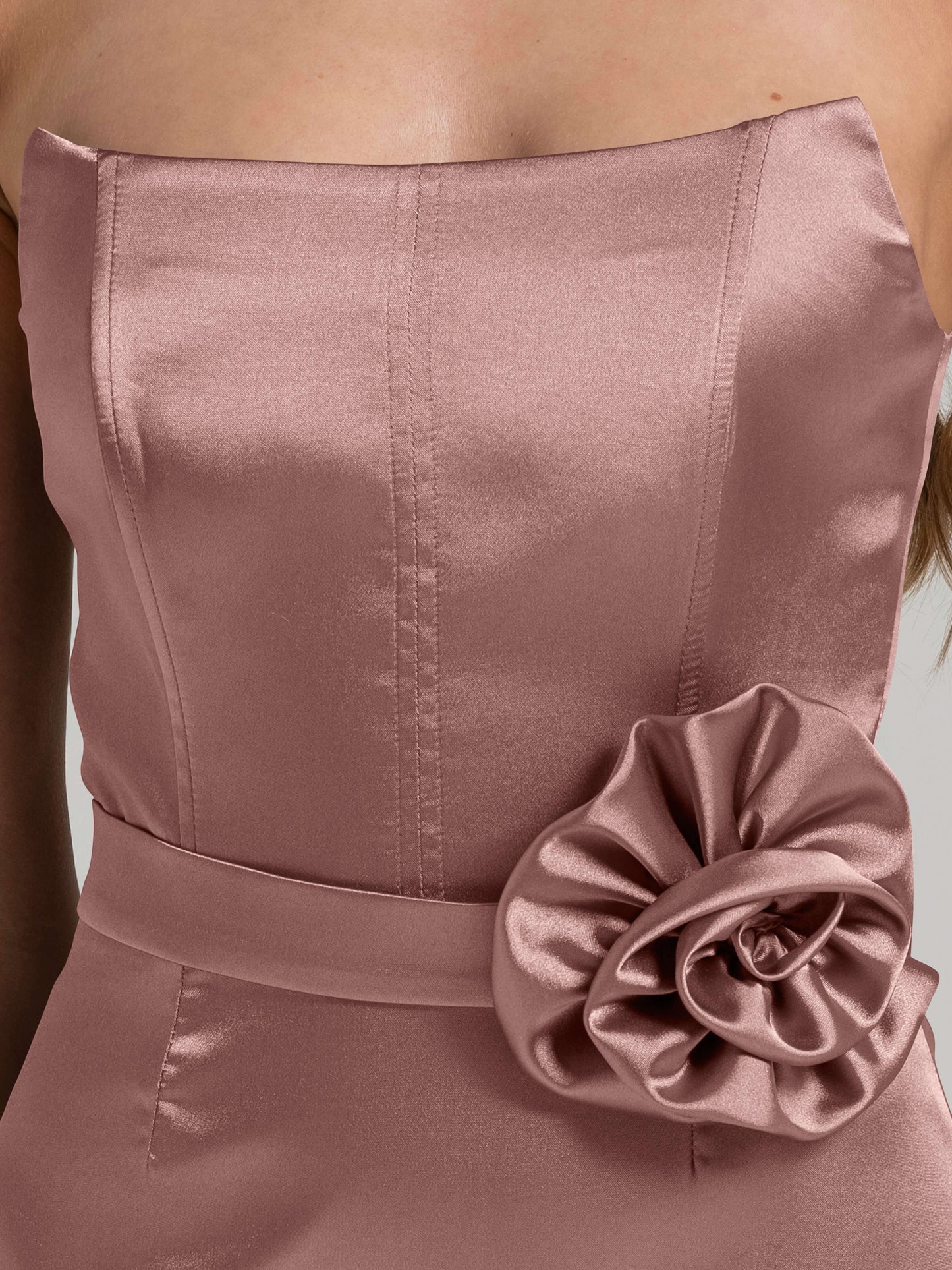 Dazzling Touch Satin Mini Dress - Rose Gold by Tia Dorraine Women's Luxury Fashion Designer Clothing Brand