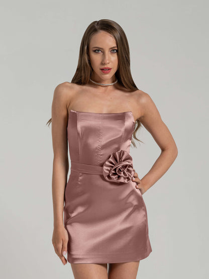 Dazzling Touch Satin Mini Dress - Rose Gold