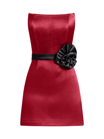 Dazzling Touch Satin Mini Dress - Red & Black